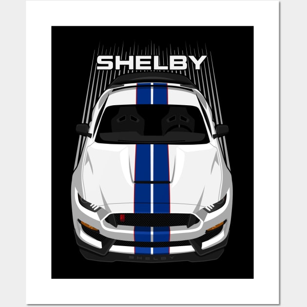 Ford Mustang Shelby GT350R 2015 - 2020 - White - Blue Stripes Wall Art by V8social